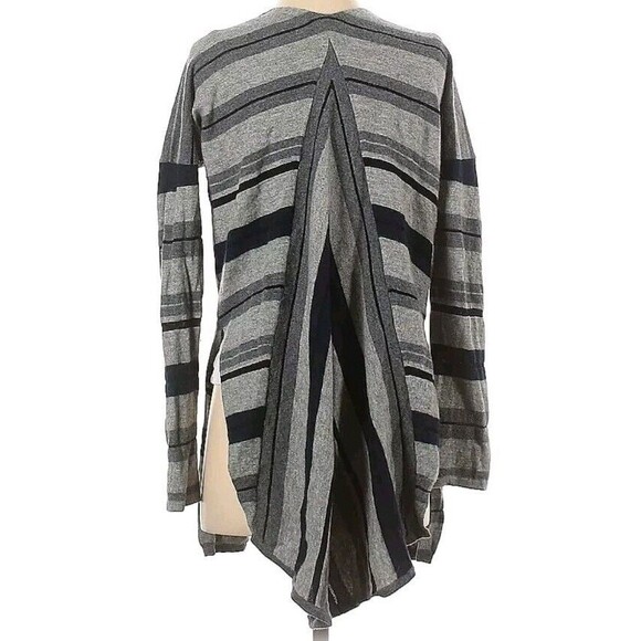 Derek Lam 10 Crosby 90% Wool Cardigan Size S flared Longline Striped Gray Soft - Picture 3 of 10